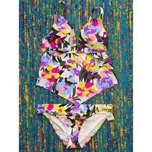 NWT Bar III Tankini Set Multi Paradise Garden Floral Swimsuit Womens Large L‎